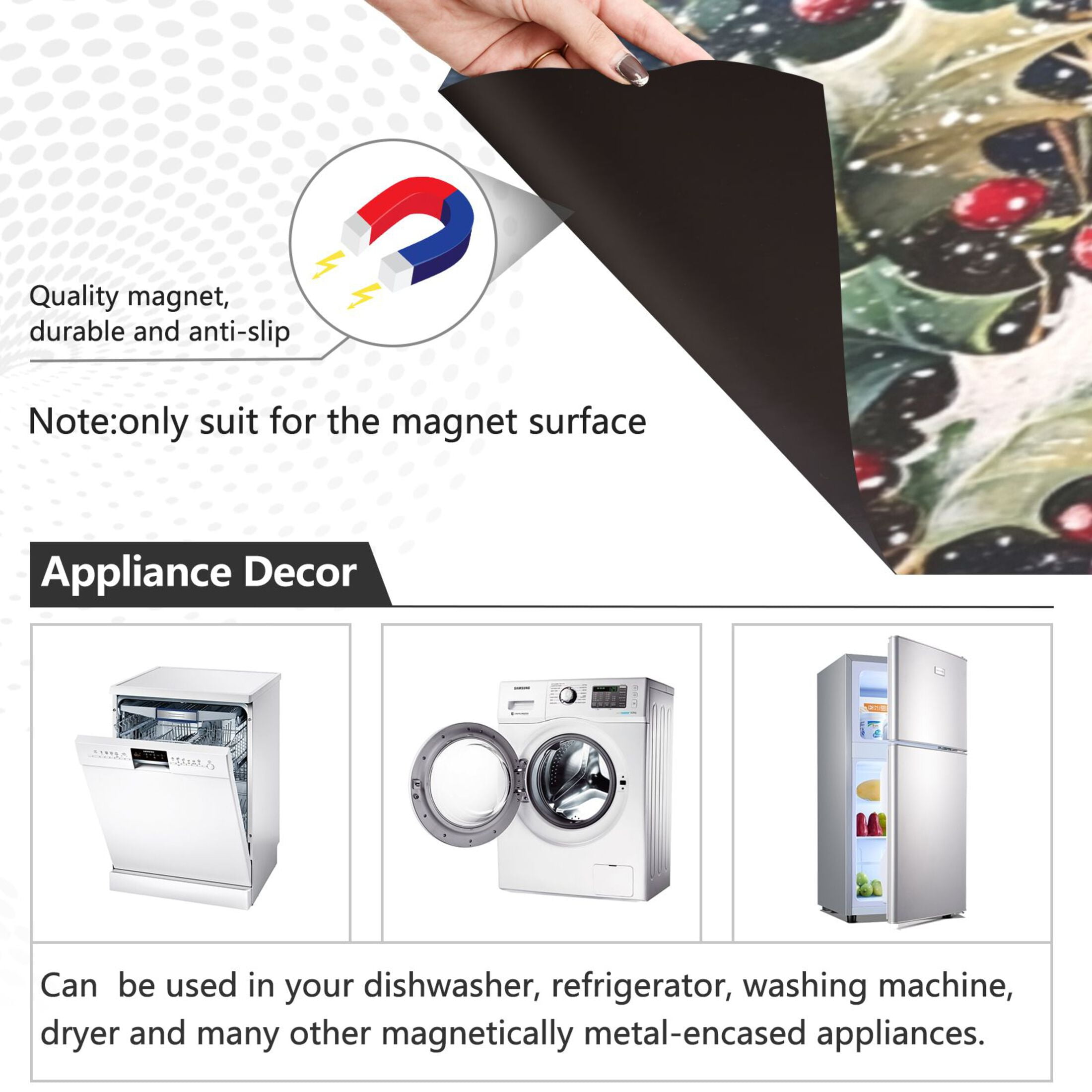 Dishwasher Magnetic Sticker 23x26 Inch Refrigerator Magnetic Sticker Washing Machine Magnetic Sticker Kitchen Panel Magnetic Sticker Home Decor Lovely Holly and Mistletoe