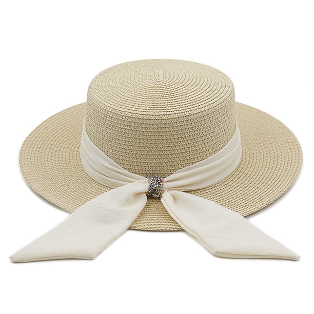 Sombrero de 56-58cm de circunferencia para mujer, sombrero de paja serpentina, sombrero plano de verano, protector solar, sombrero para sol de playa para vacaciones en la playa