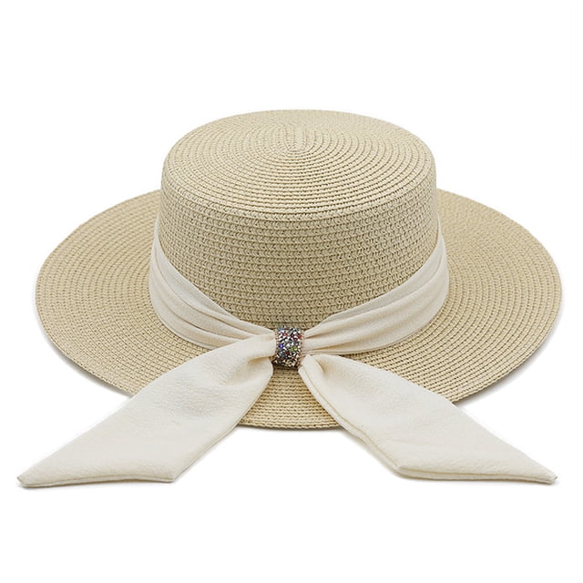 Sombrero de paja con forma de serpentina para mujer, de circunferencia de 56 a 58 cm, sombrero de copa plana para verano, protector solar, para vacaciones en la playa, sombrero para el sol