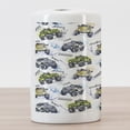 thumbnail image 3 of Cars Ceramic Toothbrush Holder, Hand Drawn Watercolored Monster Trucks Enormous Wheels Off Road Lifestyle, Decorative Versatile Countertop for Bathroom, 4.5" X 2.7", Yellow Lavender Blue, 3 of 4