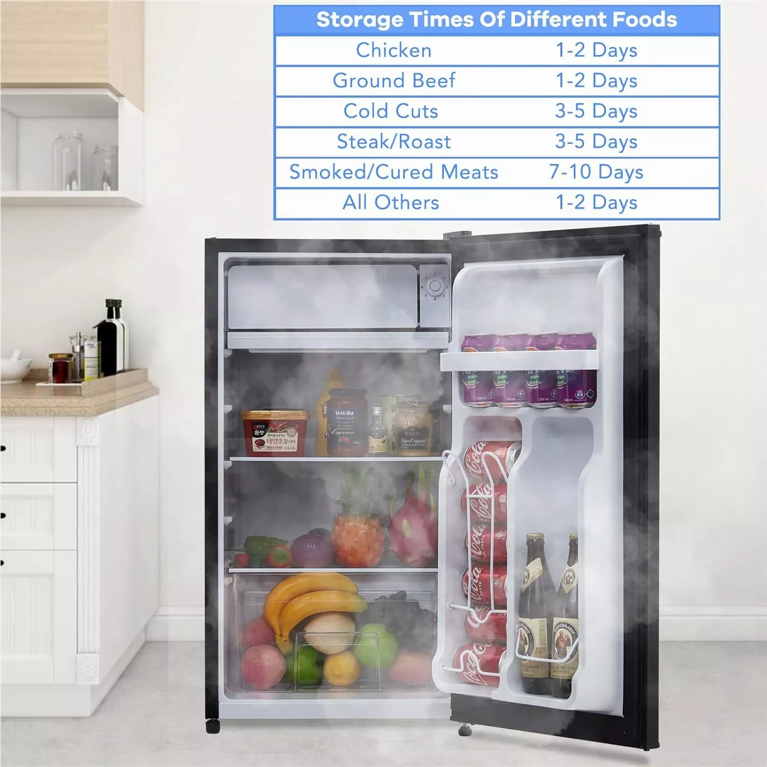 WhizMax 4.3 Cu.Ft Mini Fridge W/ Freezer Adjustable Thermostat & Reversible Single Door Black