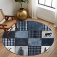 thumbnail image 3 of Navy Blue Plaid Round Area Rug 5 FT, Non Slip Bedroom Rugs, Vintage Farmhouse Animals Tree Washable Soft Circular Carpet Non-Shedding Floor Mat for Kitchen Dining Room Foyer Balcony Dorm, 3 of 8