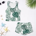 thumbnail image 5 of COEQINE Girls 2 Piece Tankini Swimsuit, Modest Tank Tops with Shorts Bathing Suit with Chest Pad for Kids 12-13 Years, Hawaiian Beach Swimwear for Big Kid, Green Monstera Leaf, 5 of 8