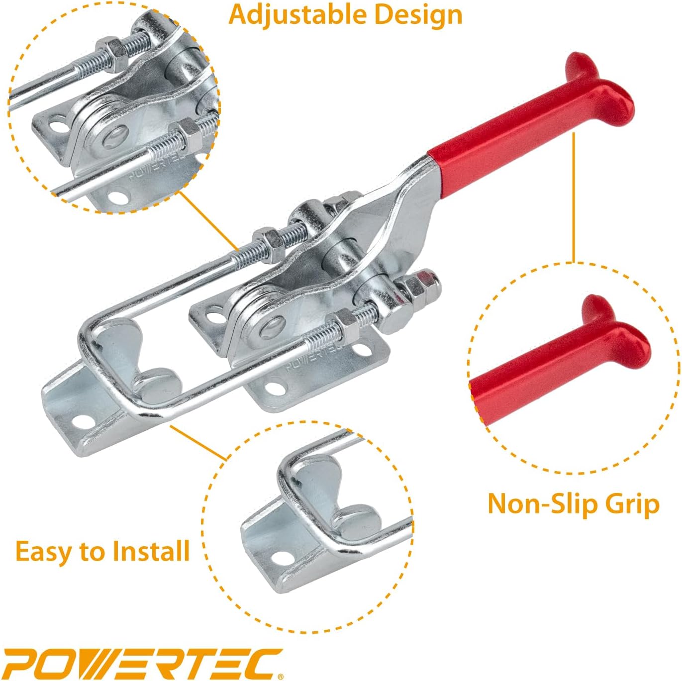 4PK Toggle Clamp, 2000 lbs Holding Capacity, Adjustable U Bolt Latch with Anti-Slip Grip for Woodworking Jigs Fixtures
