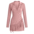 thumbnail image 4 of Ovbmpzd Fringe Summer Dresses for Women Mini Bodycon Western Pink Dresses Long Sleeve V-Neck Casual Dresses Womens Dresses,S, 4 of 5