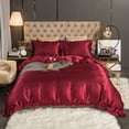 thumbnail image 3 of Romantic Ruffle Satin Silk Duvet Cover Queen Size Red Luxury Solid Color Bedding Set Cooling Soft Smooth Silky Comforter Cover, 3 of 3