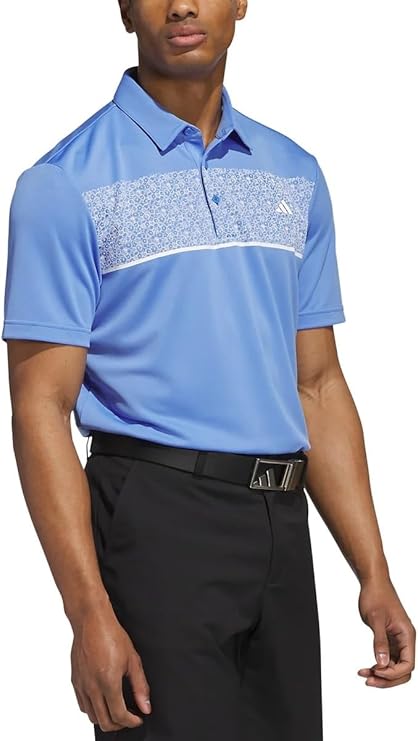 Adidas Men's 4-Way Stretch Chest Print Golf Polo Blue Fusion photo 3