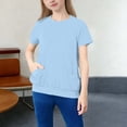thumbnail image 2 of Posijego Teen Girls Short Sleeve T Shirts Kids Summer Round Neck Tops Plain Basic Tee Casual Pocket Shirts 5-15 Years, 2 of 6