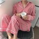 thumbnail image 3 of Conjunto de pijama a cuadros para mujer, ropa de dormir de manga larga, pantalones Piiama, traje coreano de 2 piezas, ropa de noche con botón de bolsillo, ropa de casa, Otoño, nuevo, 3 of 4