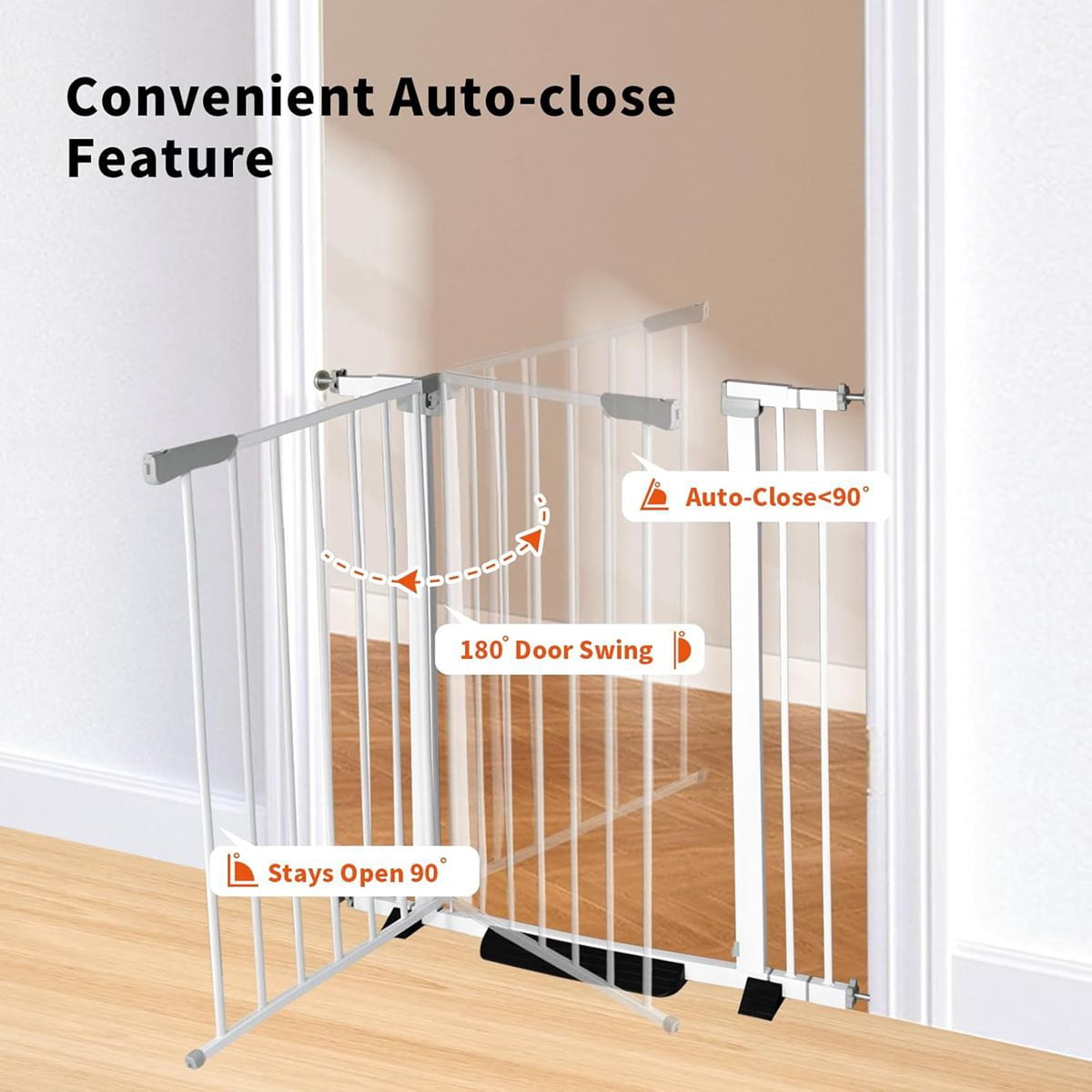 Magicorange Baby Safety Gate, Extra Tall 41 inch, Extra Wide 29.9" to 43.7" Pet Gate for Stairs and Doorway, No Drilling Pressure Mount Kit, White