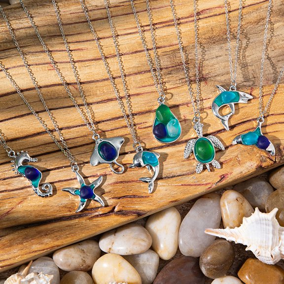 Colorful Sea Glass Necklace Women's Cartoon Sweater Chain