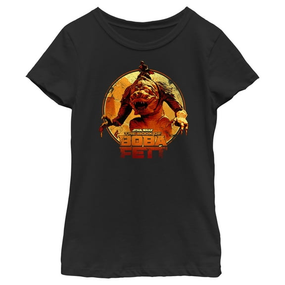 Girl's Star Wars: The Book of Boba Fett Riding the Rancor Graphic Tee Black Large