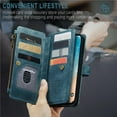 thumbnail image 2 of CaseMe Wallet Case Premium Handmade PU Leather Phone Case Card Slots Magnetic Closure Zipper Pocket Kickstand Flip Case with Hand Strap for iPhone 14 (Cyan), 2 of 10