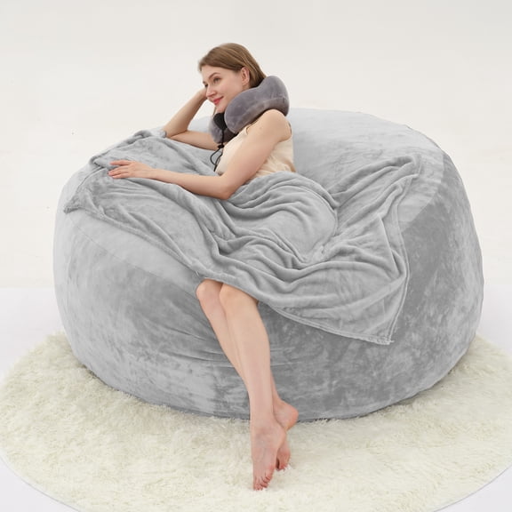 GOSAVI 3FT Bean Bag Chairs for Adults Memory Foam Filler Beanbag Chair with Removable and Washable Flannel Cover, Lazy Chairs for Living Room - Grey