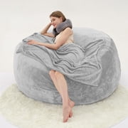 GOSAVI 3FT Bean Bag Chairs for Adults Memory Foam Filler Beanbag Chair with Removable and Washable Flannel Cover, Lazy Chairs for Living Room - Grey