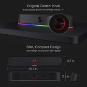 Redragon GS560 Adiemus RGB Desktop Soundbar, 2.0 Channel Computer Speaker with Dynamic Lighting Bar Audio-Light Sync/Display, Touch-Control Backlit with Volume Knob, USB Powered w/ 3.5mm Cable
