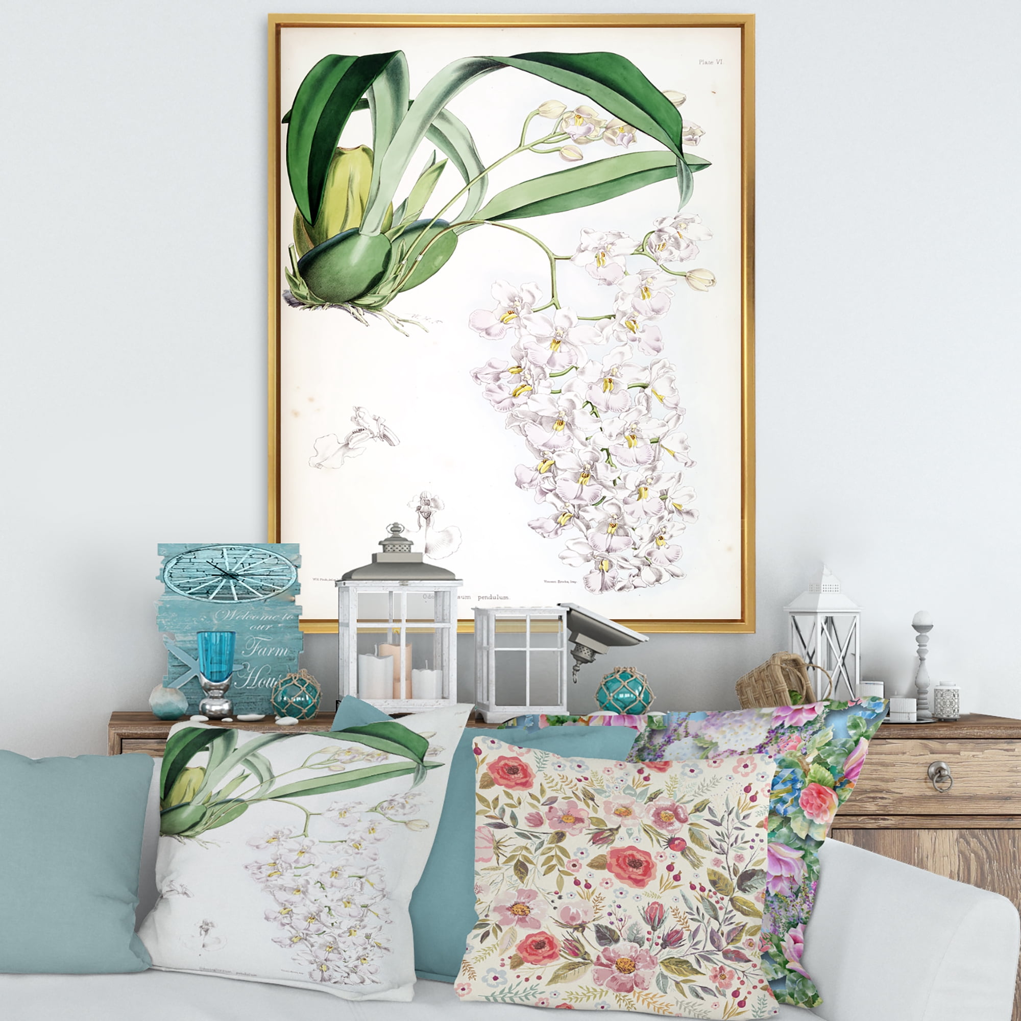 Designart 'Ancient White Orchid II' Traditional Framed Canvas Wall Art Print