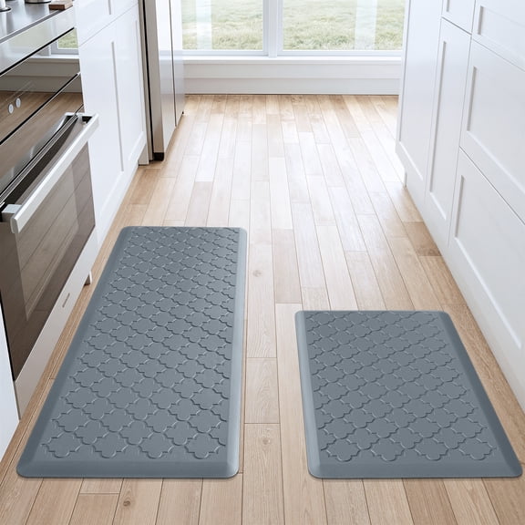 Buganda Kitchen Rugs and Mats, Sets of 2 Runner Rugs, Anti Fatigue Kitchen Rugs, Non Slip Waterproof Floor Mats, 17.3"x48" 17.3"x29", Grey