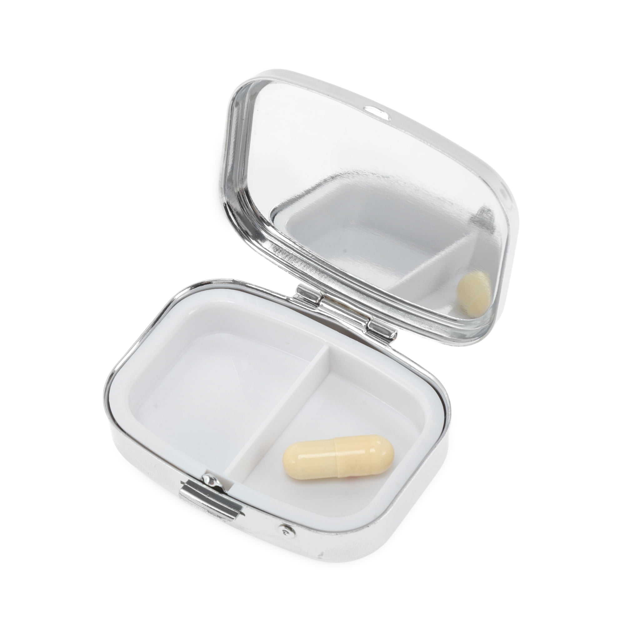 Unique Bargains 2 Compartments Pill Case Silver Tone 1 Pc [Square 2 Compartments]