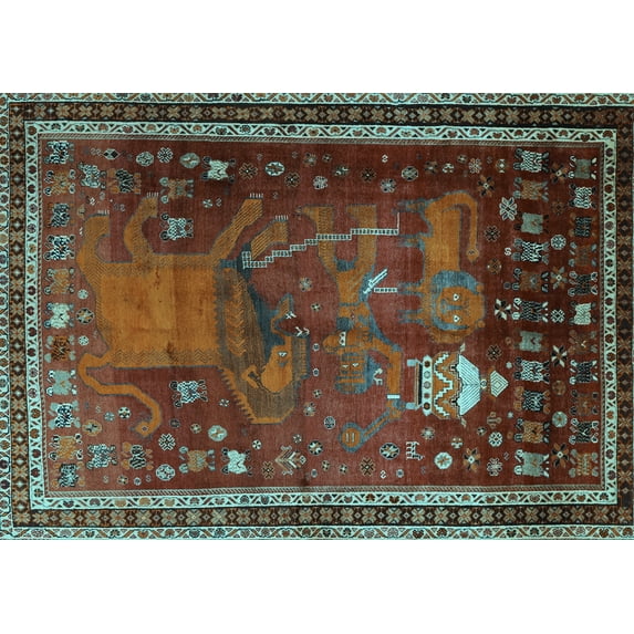 Ahgly Company Indoor Rectangle Animal Light Blue Traditional Area Rugs, 5' x 7'