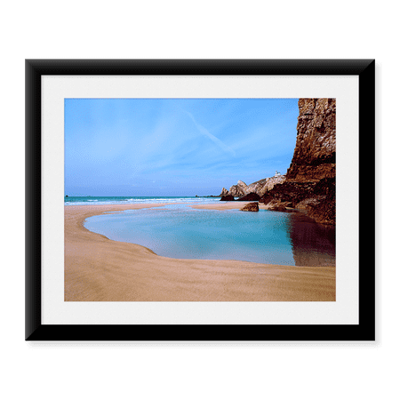 Framed Art Print, Beach with a lighthouse in the background by Panoramic Images, 17-7/8" x 21-7/8"
