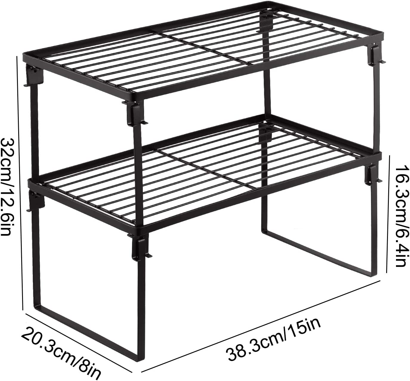 Tomorotec 2PCs Stackable Kitchen Storage Shelf Rack, Foldable Spice Rack Cabinet Organization Storage Shelves, Kitchen Shelves, Kitchen Counter & Cabinet Shelf Organizer