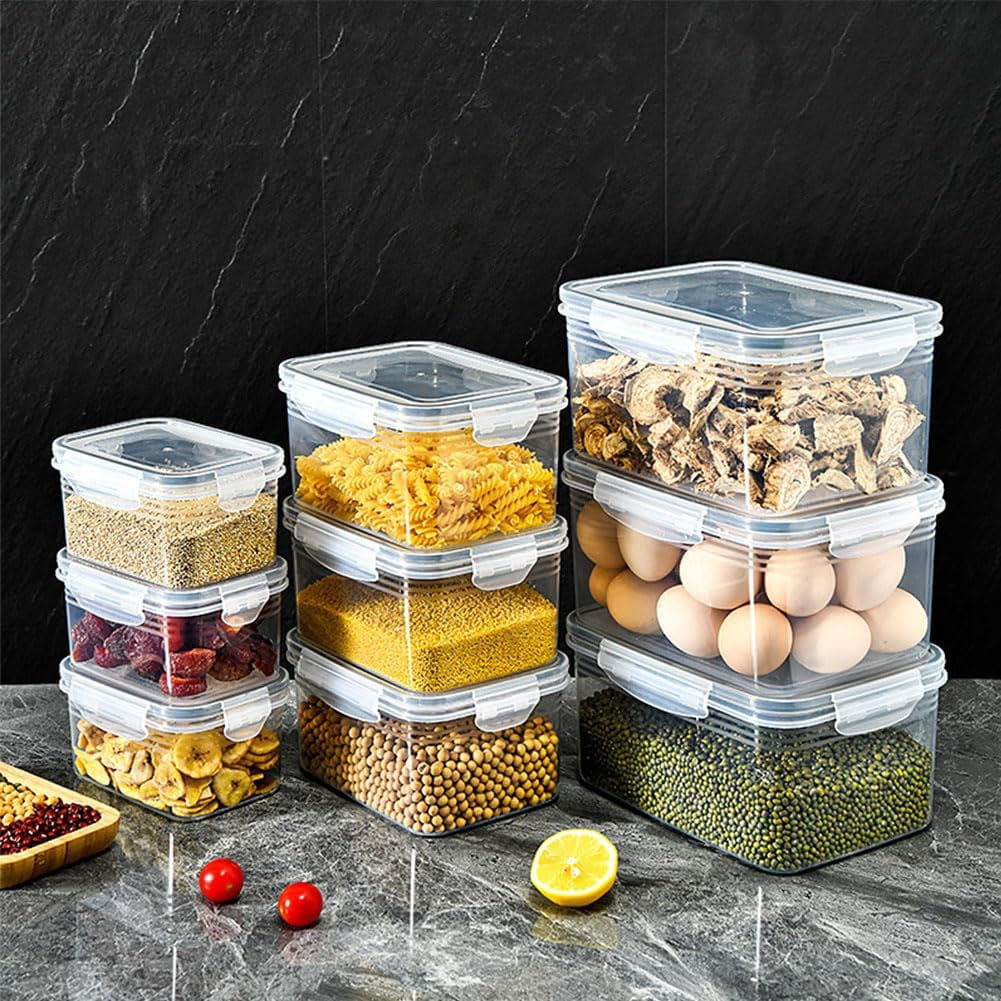 4 in 1 Food Storage Containers for Fridge,Household Transparent Plastic Food Storage Box-Including Drain Basket&Lid,Airtight Produce Container for Fruit Vegetable Organization (blue)(Q)