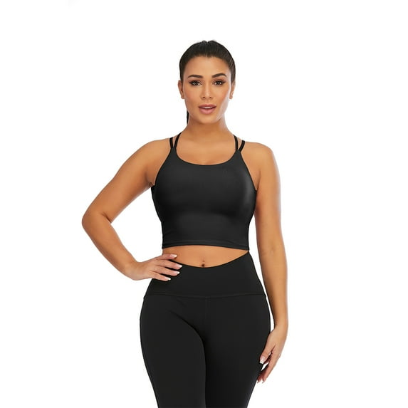 Spaghetti Straps Bra Seamless Removable Padded Wirefree Gym Workout Fitness Yoga Sport Bras for Women