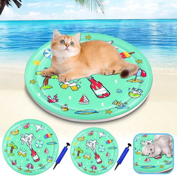 Thickened Water Play Mat for Cats & Pets – Interactive Sensory Pad with Floating Fish, Durable PVC Splash Mat, Easy-Fill Water Sensor, Foldable, Cool Relief Toy