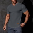 thumbnail image 2 of Knitted Stripe Top for Men Henley Neck Tee Short Sleeve T-Shirts Quick Dry Ultra Soft T Shirts Solid Basic Athletic Stretch Tees Shirts Slim Fit Textured Blouse Workout Gym Clothes, 2 of 7