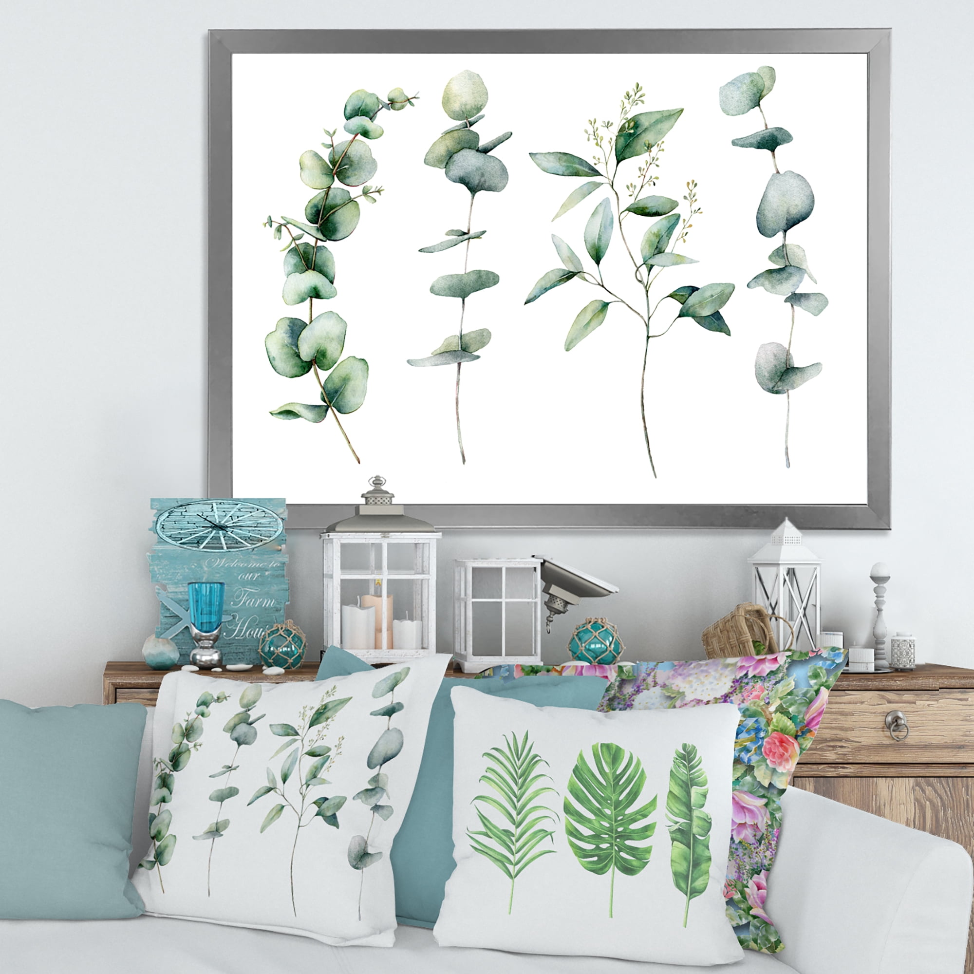 Designart 'Green Eucalyptus Plant Branches I' Traditional Framed Art Print