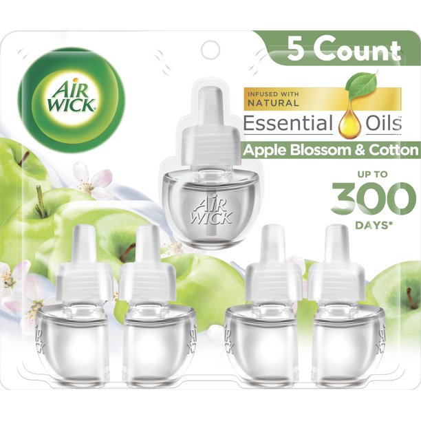 Air Wick Plug in Scented Oil Refill, 5 ct, Apple Blossom & Cotton, Air