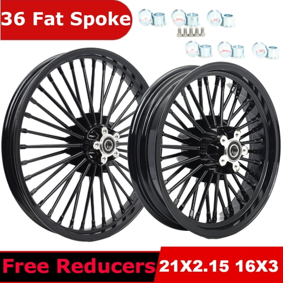 21x2.15 16x3 Fat Spoke Wheels Rims Set For Harley Davidson Dyna Low Rider FXDL Super Glide FXD Wide Glide FXDWG Super Glide EFI FXDI 2000 2001 2002 2003 2004 2005 Aluminum Gloss Black