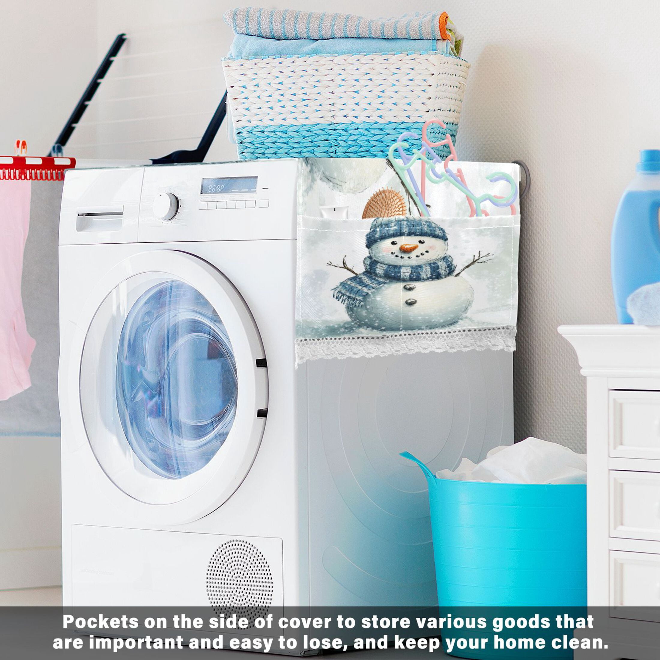 WOBOGO Snowman Wearing A Blue and White Scarf Washing Machine Cloth Dryer Refrigerator Top Cover Protective Non-Slip Mat For Kitchen Laundry