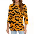thumbnail image 4 of WTOBBY Women's 3/4 Sleeve Bat and Pumpkin Print Round Neck Casual T-Shirt Top Halloween Themed Fashion Tee for Autumn Holiday Celebration,Orange 3XL, 4 of 4