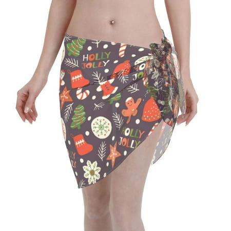 Disketp Winter Holiday Christmas Women Swimsuit Cover Up Short Chiffon Summer Beach Sarong Bikini Wrap Skirt Bathing Suit