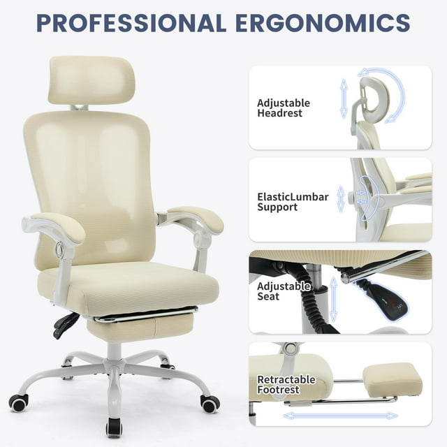 GloryStar Ergonomic High-Back Mesh Office Chair with Footrest, Adjustable Lumbar Support and Headrest
