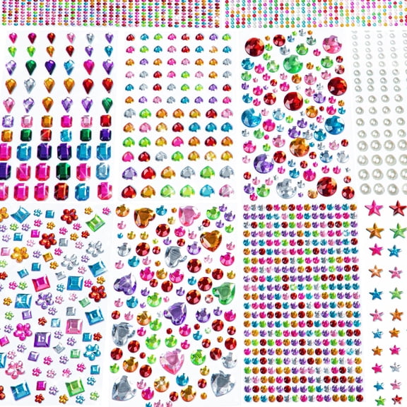 Assorted Heart‑Shaped Gem Stickers 6124Pcs, Self‑Adhesive Bling Acrylic Rhinestone Decals, Multi‑Use Face Jewels for Kids DIY Art Crafts, Costume Makeup, Photo Booth Props, Party and Holiday Supply K