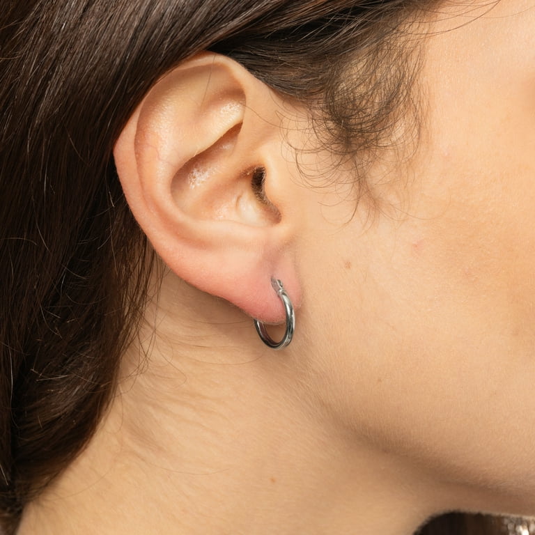 Brilliance Fine Jewelry Click Top Hoop Earrings in Sterling Silver 15MM