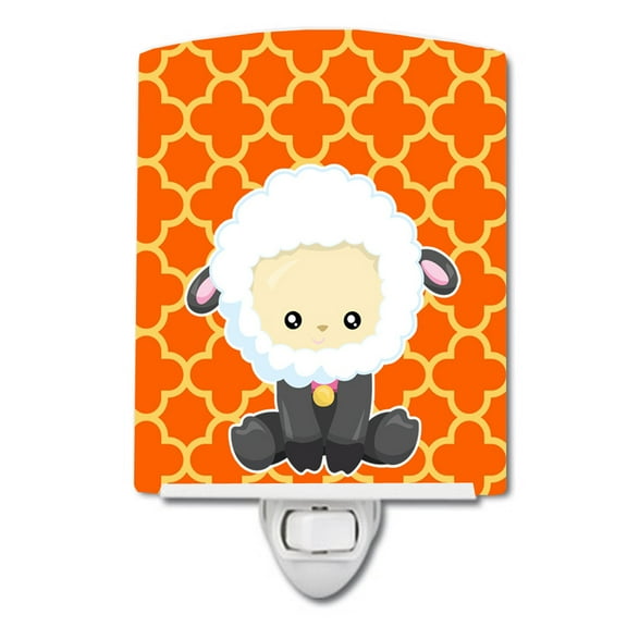 Caroline's Treasures BB6872CNL Sheep on Orange Quatrafoil Ceramic Night Light, 6x4x3", multicolor