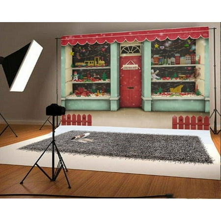 Photography Prop Baby Gift - HelloDecor Polyster 7x5ft Backdrop Christmas Shop Photography Background Decorated Xmas Showcase Gifts Holiday Shopping Store Toy Presents Children Baby Frontyard Fence Backdrop Photo Studio Props