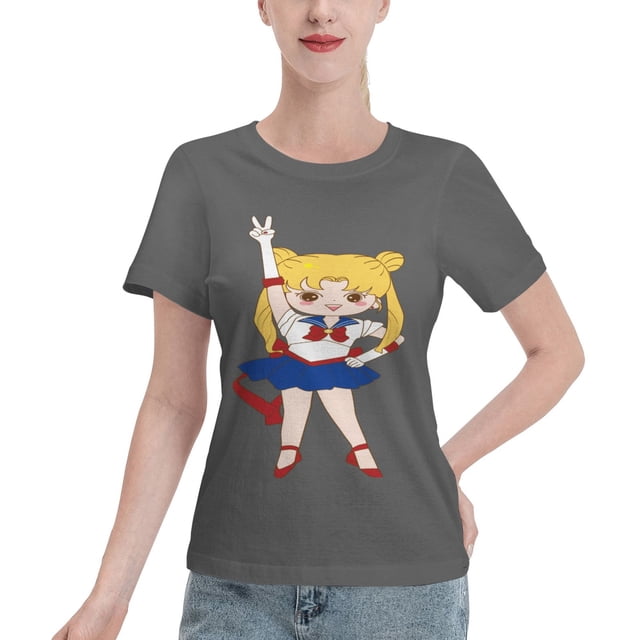 T-Shirt Basique à Manches Courtes pour Femmes Édition Sailor Moon Q Tsukiha