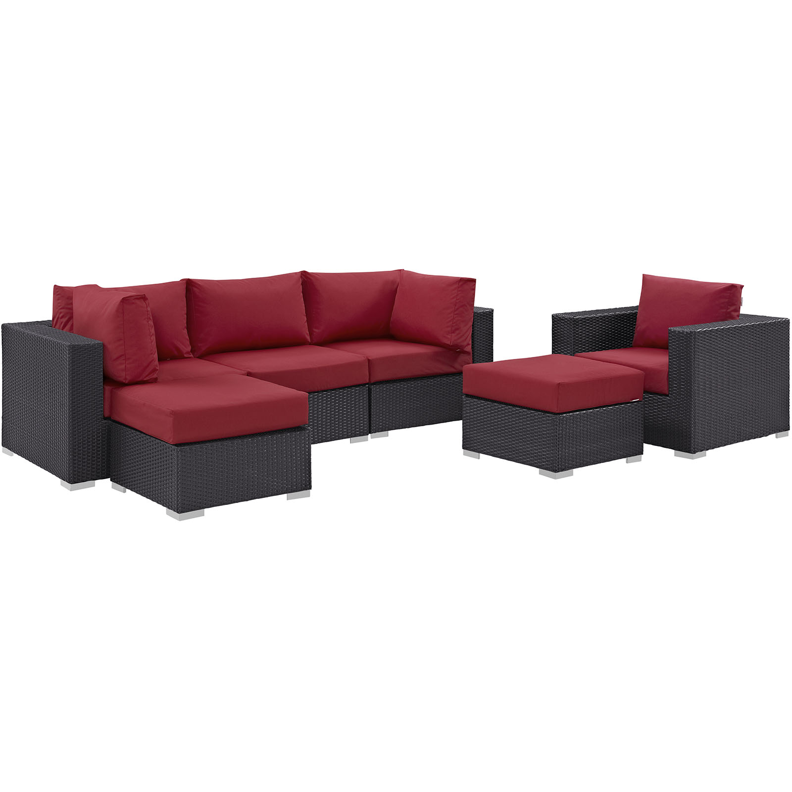 Modway Convene 6 Piece Patio Sofa Set in Espresso and Red - image 2 of 8