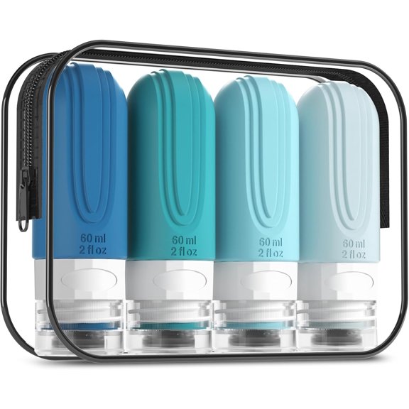 Mrsdry Travel Bottles for Toiletries, Tsa Approved 2oz Travel size Bottles, BPA Free Leak Proof Travels Toiletry Containers, Traveler Accessories with Toiletry Bag for Shampoo Liquid (4 Pack)