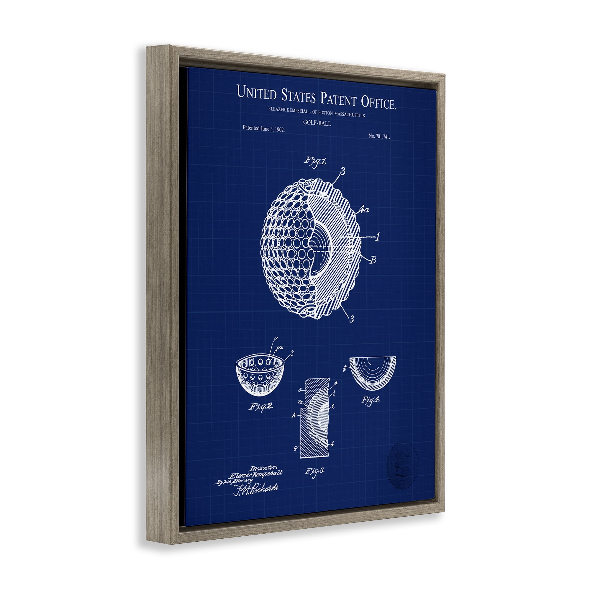 Stupell Industries Golf Ball Blueprint Sports Painting Brown Floater Framed Art Print Wall Art, 17 x 21