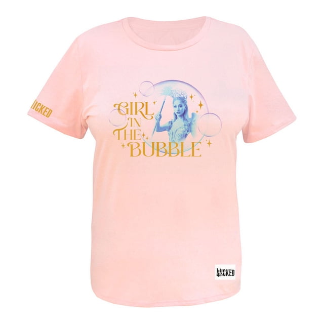 Playera Wicked para Dama, con Estampados de la Bruja Buena del Sur y Frase Rosa Talla EG