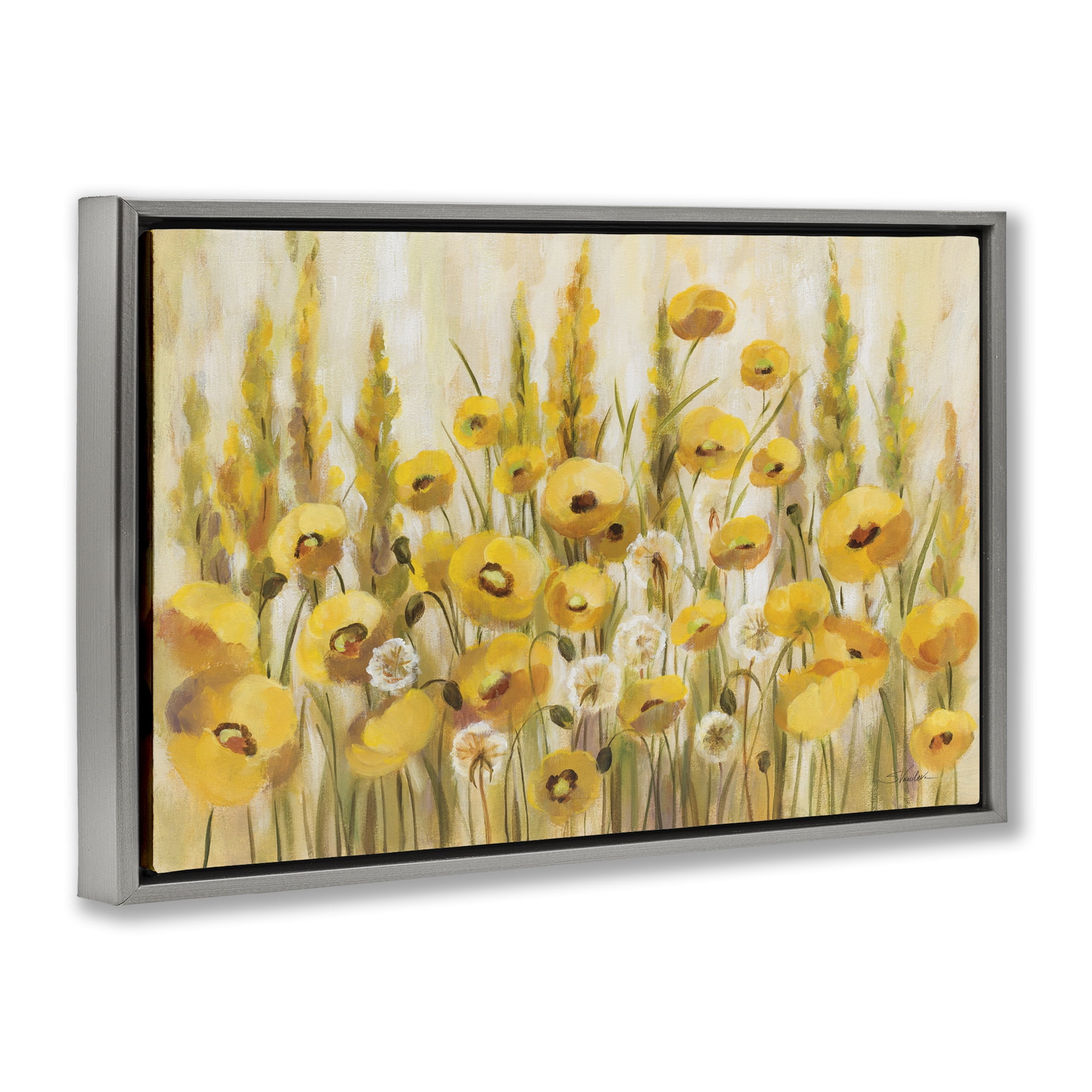 Stupell Industries Yellow Field of Poppies Gray Framed Floater Canvas Wall Art, design by Silvia Vassileva