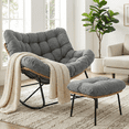 thumbnail image 6 of Pirecart Outdoor Papasan Rocking Chair Set of 2 with Ottoman, Patio Lounge Chair with Comfy Cushion, Dark Gray, 6 of 10