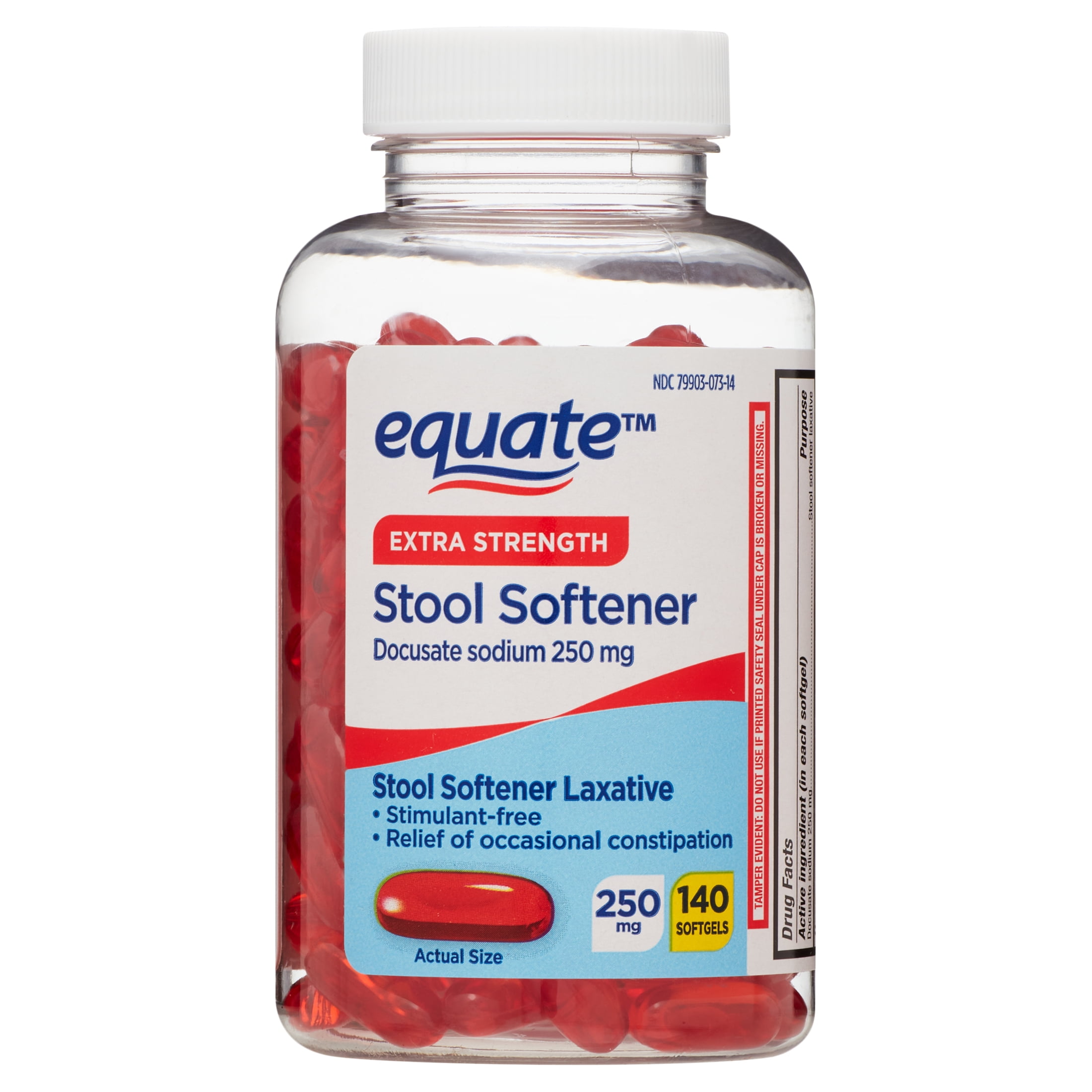 Equate Extra Strength Stool Softener Softgels for Constipation, 250 mg, 140 Count