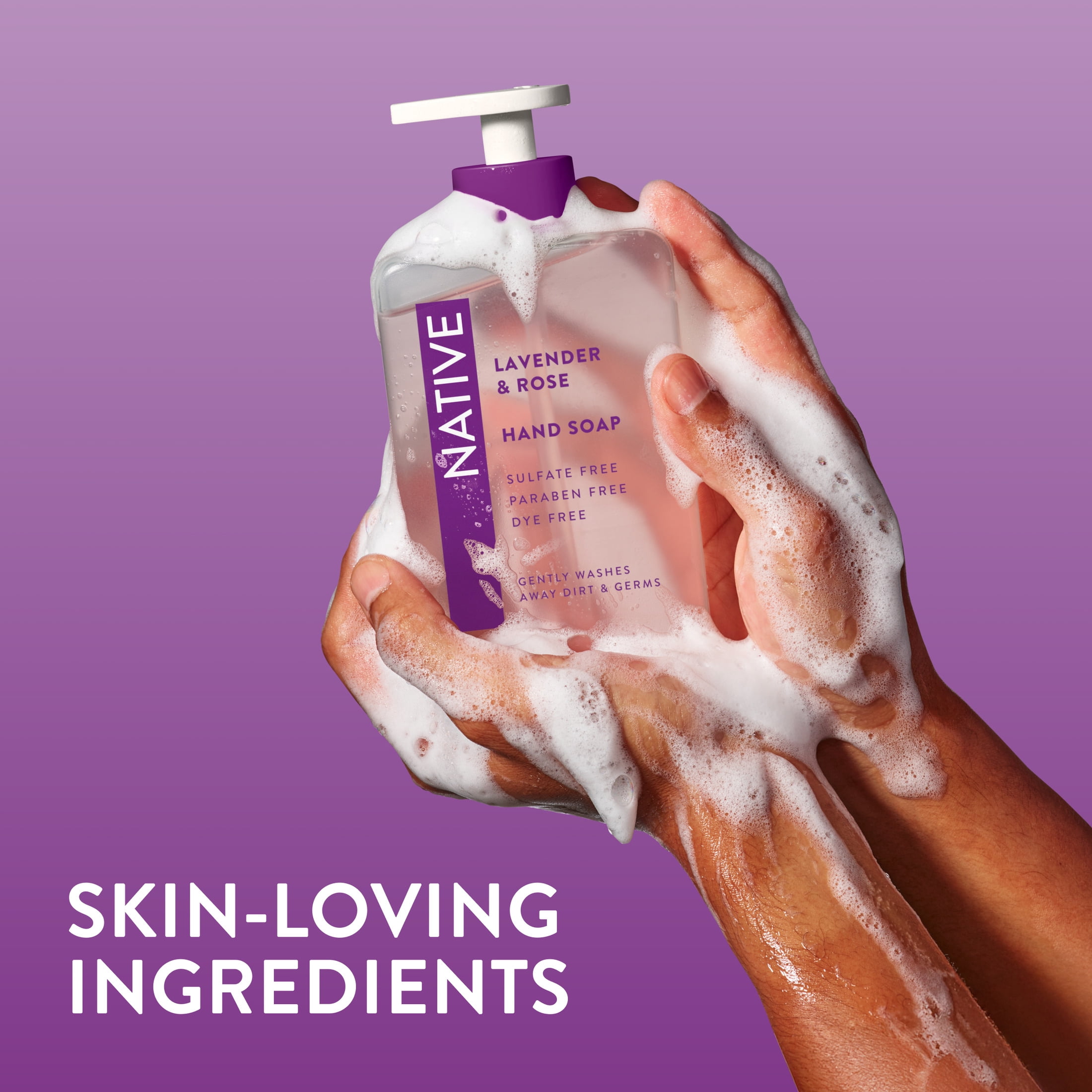 Native Liquid Hand Soap, Lavender & Rose, Non-drying, Naturally Derived Cleansers, Sulfate Free, 13 fl oz